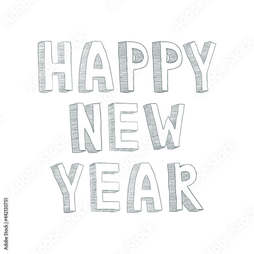 Happy New Year text isolated on white background. May be used for greeting card, banner, invitation, flyer, poster