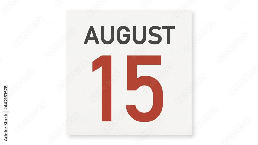August 15 date behind crumpled paper page of a calendar, 3d animation August 15 date behind crumpled paper page of a calendar, 3d animation
