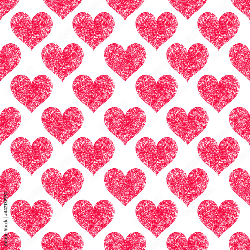 Seamless pattern with red hearts. Bright background may be used for invitation, greeting card, wallpaper, wrapping, textile, fabric, paper. May be used for Happy Valentine's Day.