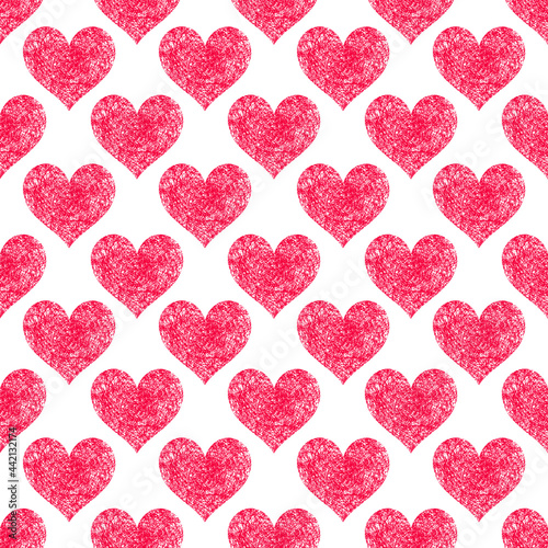 Seamless pattern with red hearts. Bright background may be used for invitation, greeting card, wallpaper, wrapping, textile, fabric, paper. May be used for Happy Valentine's Day.