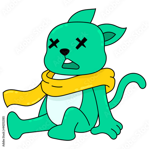 cat is sitting unconscious, doodle icon image kawaii