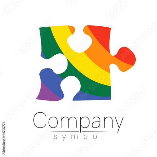 Modern logo vector silhouette puzzle . logotype isolated on white background. Rainbow bright colors. Unusual cool symbol. Concept design for web, clinic, school, education, LGBT. Creative