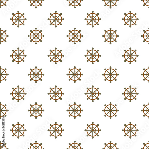 Seamless pattern with marine steering wheel. Maritime vector background.
