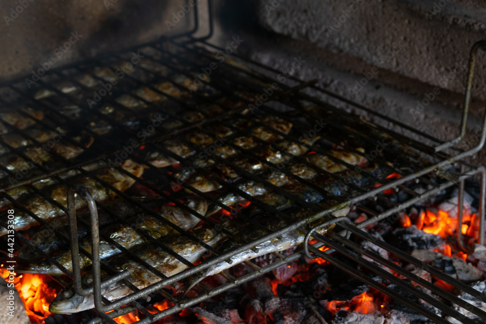 Closeup of delicious grilled sardines.