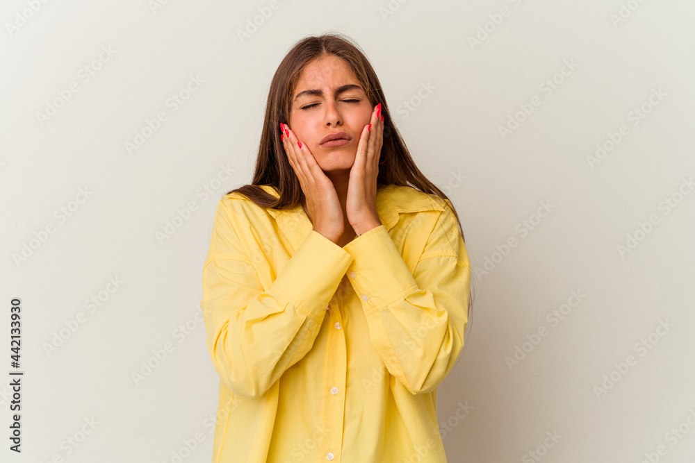 Young caucasian woman isolated on white background screaming, very excited, passionate, satisfied with something. Young caucasian woman isolated on white background screaming, very excited, passionate, satisfied with something.
