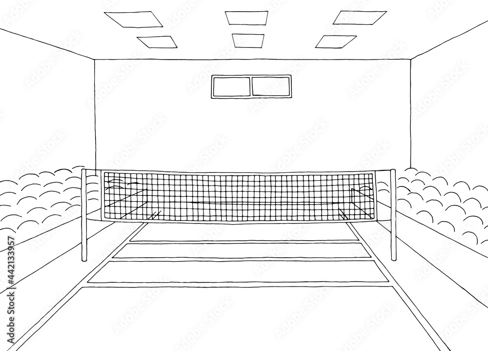 Volleyball gym sport indoors graphic black white sketch illustration