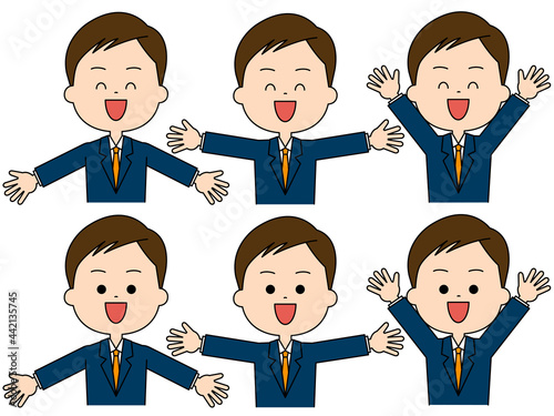 手を広げているスーツを着た男性セット