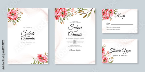 Set template wedding invitation card with floral watercolor painting