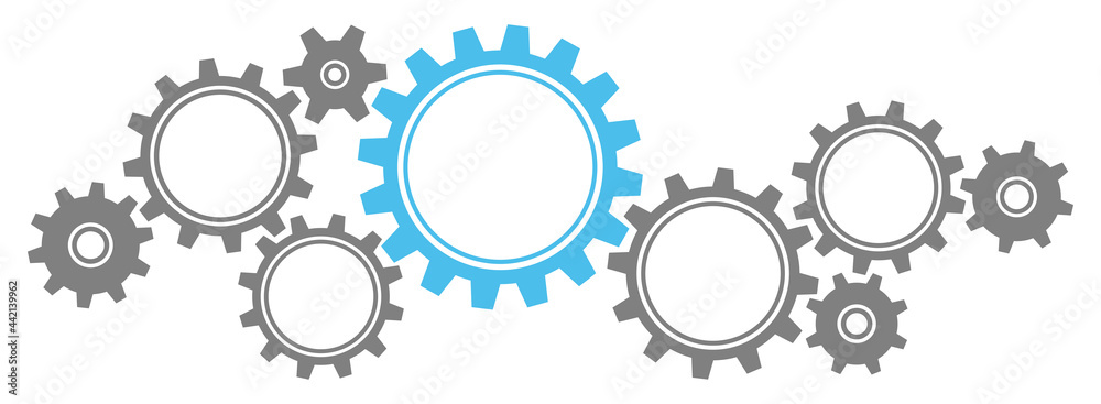 Grafische Zahnräder Banner Dunkelgrau Blau Grafische Zahnräder Banner Dunkelgrau Blau