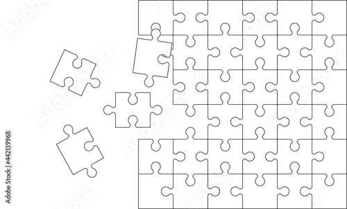 Jigsaw puzzle background with white pieces. Abstract mosaic template. Vector illustration.