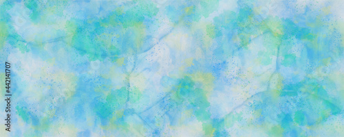 Cyan and yellow watercolor background isolated on white canvas texture design