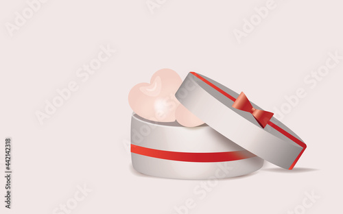 Open gift box filled with pink heart shape balloons. 3d rendering