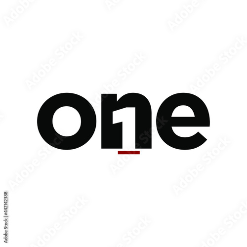 Typography of word one with black color and little red color under number one, ready to use.