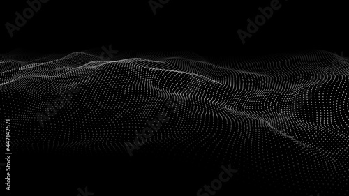 Digital technology wave. Abstract background with dots and lines moving in space. Futuristic modern dynamic wave. 3d rendering