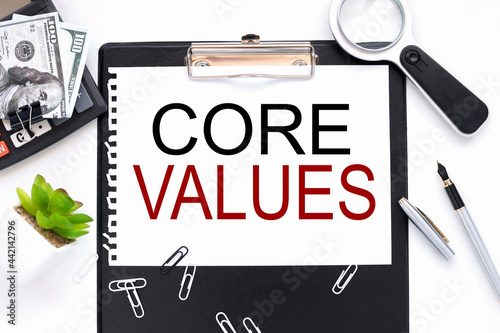 Core Values. text on white paper on white background