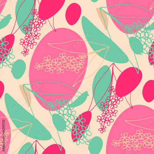Line art floral pattern. Trendy texture for any purposes. Bright and colorful spring or summer print. 
