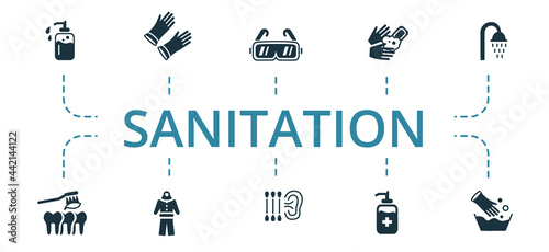 Sanitation icon set. Contains editable icons theme such as ear sticks, hand washing, wash and more.