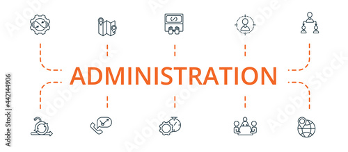 Administration icon set. Contains editable icons theme such as custom code, delegating tasks, optimization method and more.