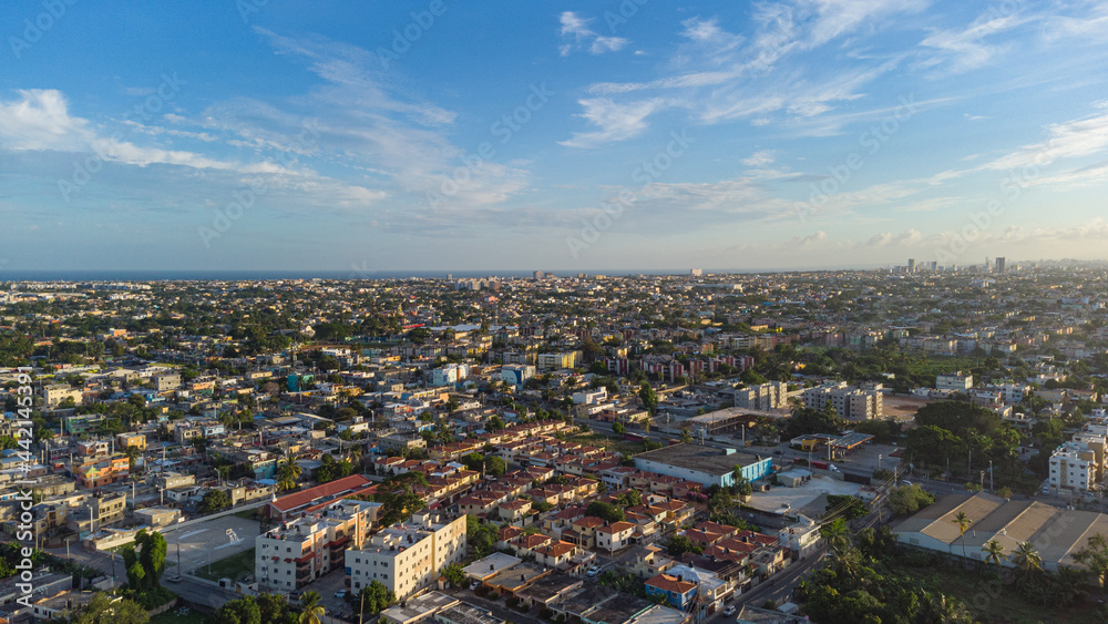 Aerial photo of a small city in a poor country in the Caribbean