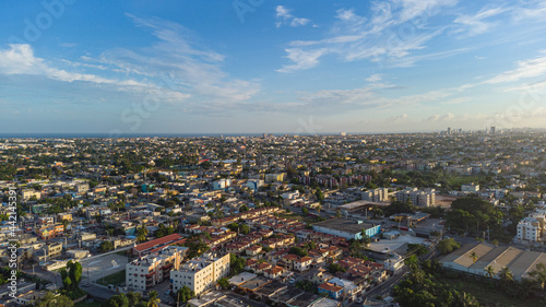 Aerial photo of a small city in a poor country in the Caribbean
