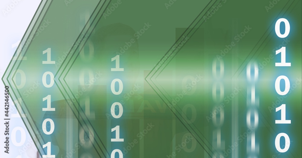 Naklejka premium Composition of binary coding on green background