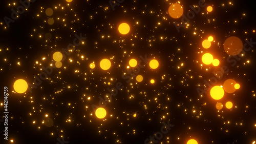 暗闇に浮遊するキラキラした金色の火花と火の粉のイメージ　ゴージャス　エレガント　幻想的
