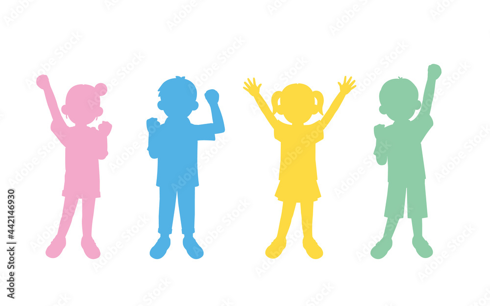 元気な男の子と女の子のシルエットイラスト 友達 子供達 小学生 低学年 全身 Stock Vector Adobe Stock