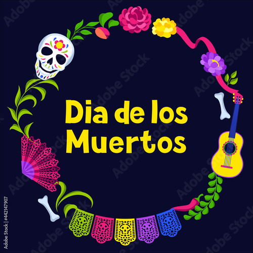 Day of the Dead decorative frame. Dia de los muertos. Mexican celebration.