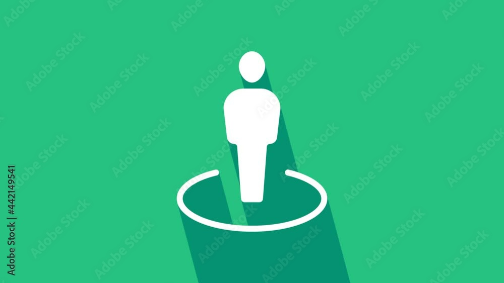 White Map marker with a silhouette of a person icon isolated on green background. GPS location symbol. 4K Video motion graphic animation