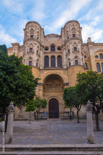 Málaga, Spain - February 23, 2021: View of The Cathedral of Málaga during the pandemic