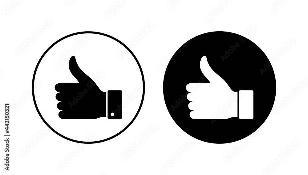 Thumbs up icon set. Hand like. Like icon vector. Thumbs up icon set. Hand like. Like icon vector.
