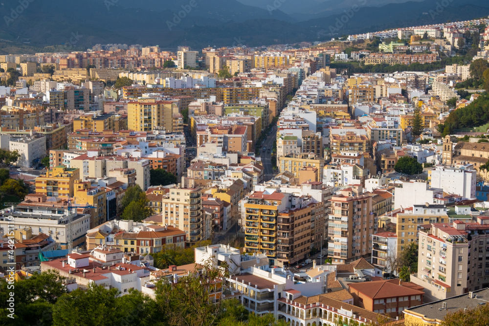 High Angle view of of the city of Malaga in Spain.