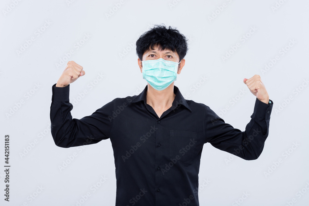 Asian men wear masks to prevent PM.5 dust and The coronavirus epidemic is spreading isolated white background. Asian men wear masks to prevent PM.5 dust and The coronavirus epidemic is spreading isolated white background.