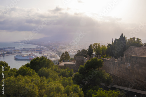 Aerial and panoramic view in the city of Málaga in Spain.