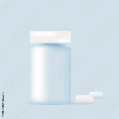 A jar of pills. Pharmaceutical drugs container.