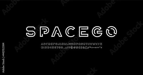 Modern digital style alphabet, trendy font from thin segment line, minimal technology style letters and numbers and punctuation marks, vector illustration 10EPS