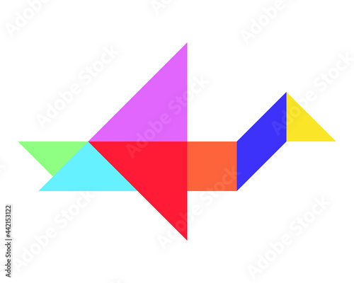 Color tangram puzzle in flying bird shape on white background