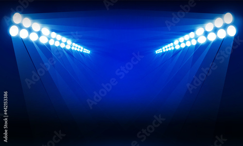 Football arena field with bright stadium lights vs letters for sports and fight competition vector design