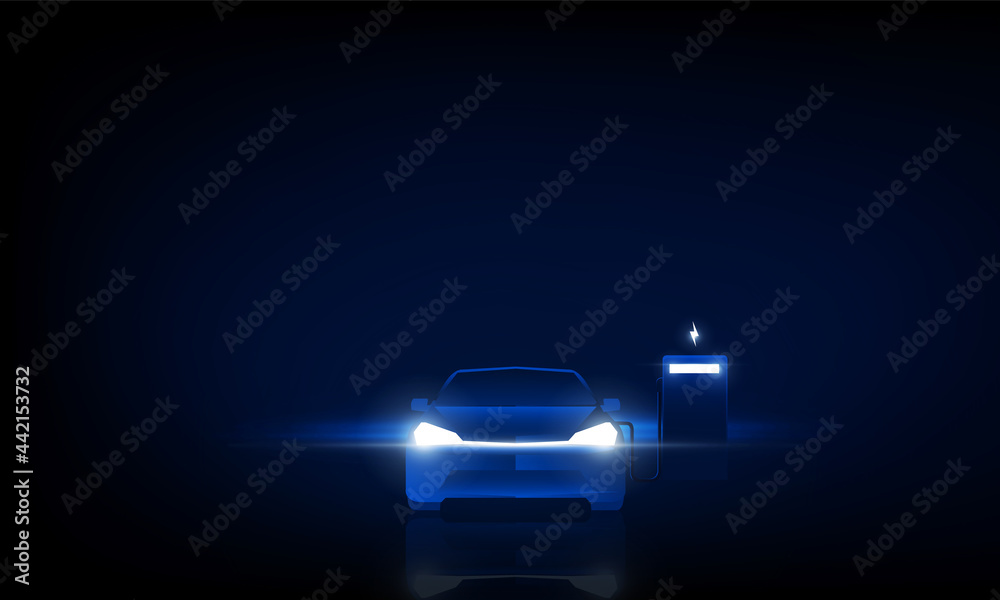 Abstract Business Start up launching product with Electric car concept. Light out technology background Hitech communication background,  vector design