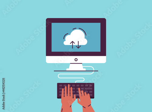 Cloud computing services and technology, Data storage. Vector illustration. photo