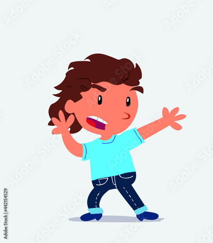  cartoon character of little girl on jeans arguing angry.