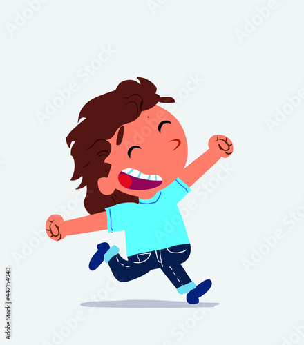 cartoon character of little girl on jeans running very euphoric