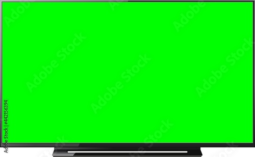 Realistic TV LCD screen mockup. Panel with green screen on background. Vector illustration