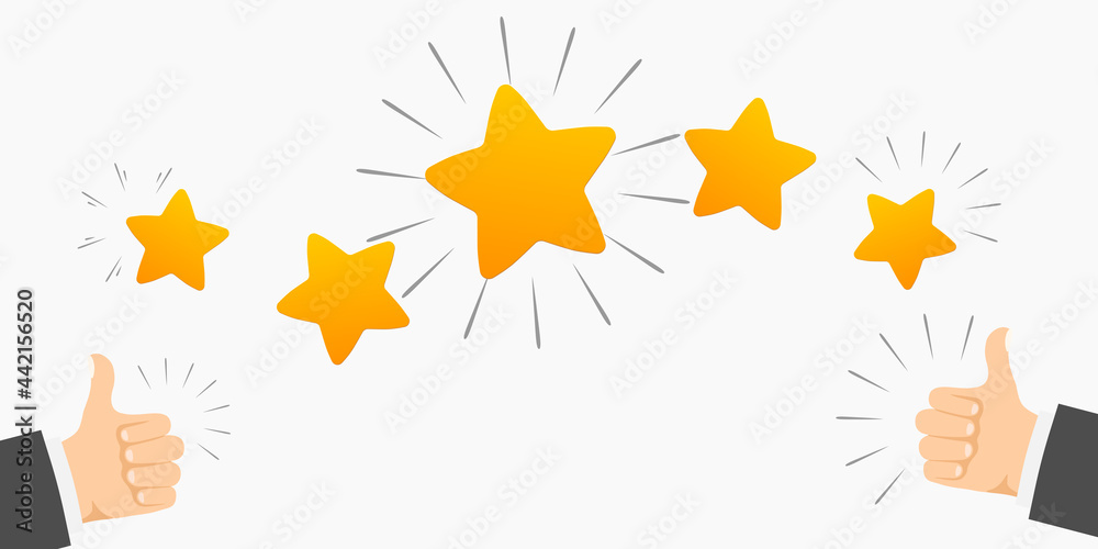 Stars rating isolated on white background. Five stars rating.