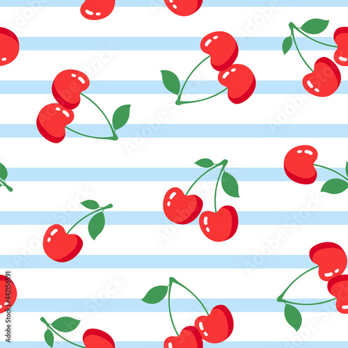 Seamless pattern with cherries on white background. Vector illustration