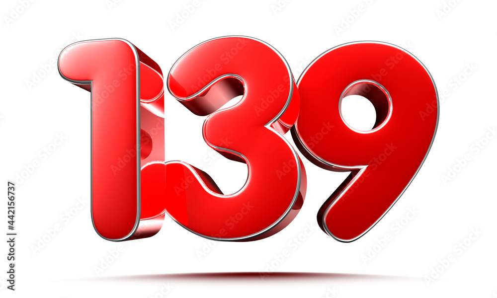 Rounded red numbers 139 on white background 3D illustration with clipping path Rounded red numbers 139 on white background 3D illustration with clipping path