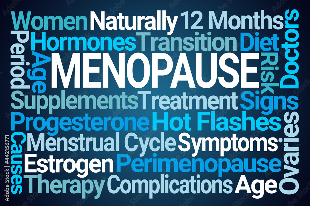 Menopause Word Cloud on Blue Background