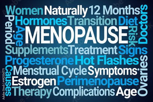 Menopause Word Cloud on Blue Background photo