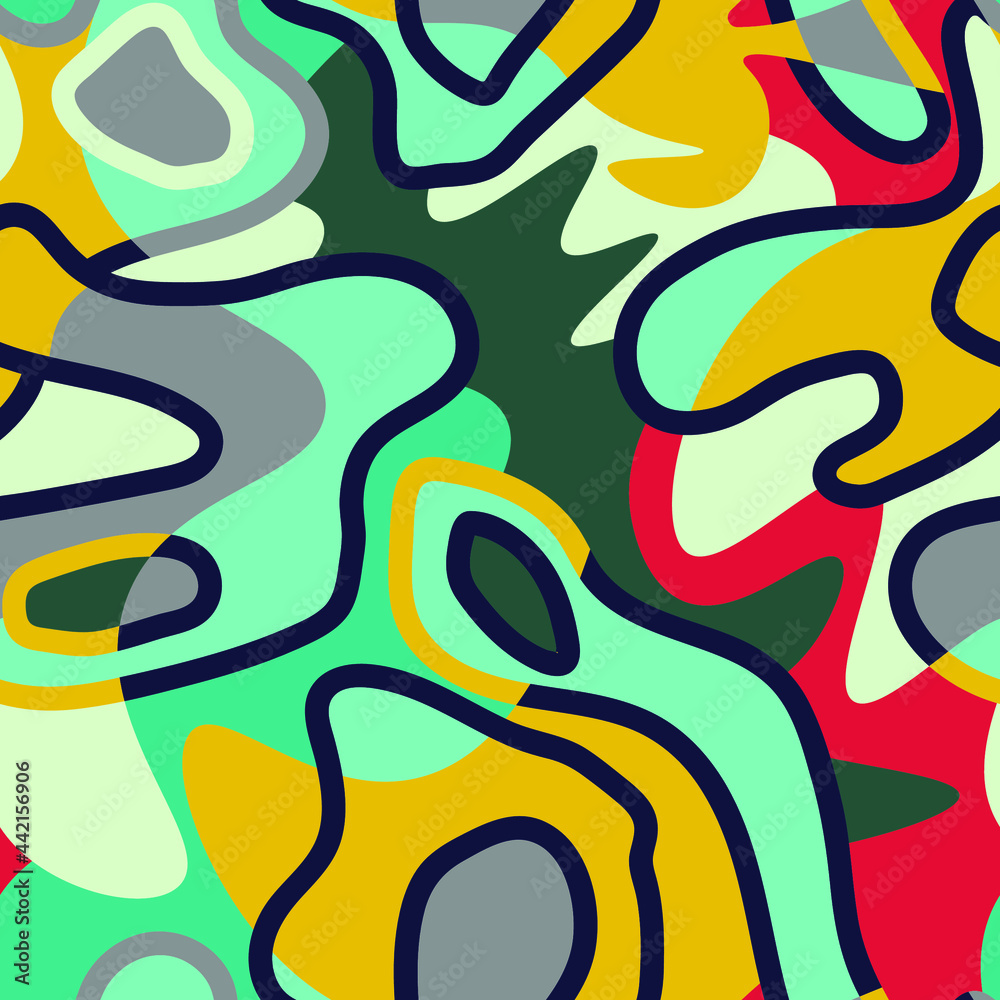 Seamless abstract colorful pattern with wave shapes and lines