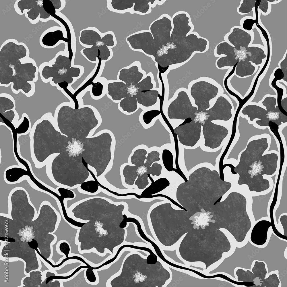 Vector seamless pattern with illustration of beautiful flowers. For wallpaper, textile print, pattern fills, web page, surface textures, wrapping paper, design of presentation, graphic design Vector seamless pattern with illustration of beautiful flowers. For wallpaper, textile print, pattern fills, web page, surface textures, wrapping paper, design of presentation, graphic design